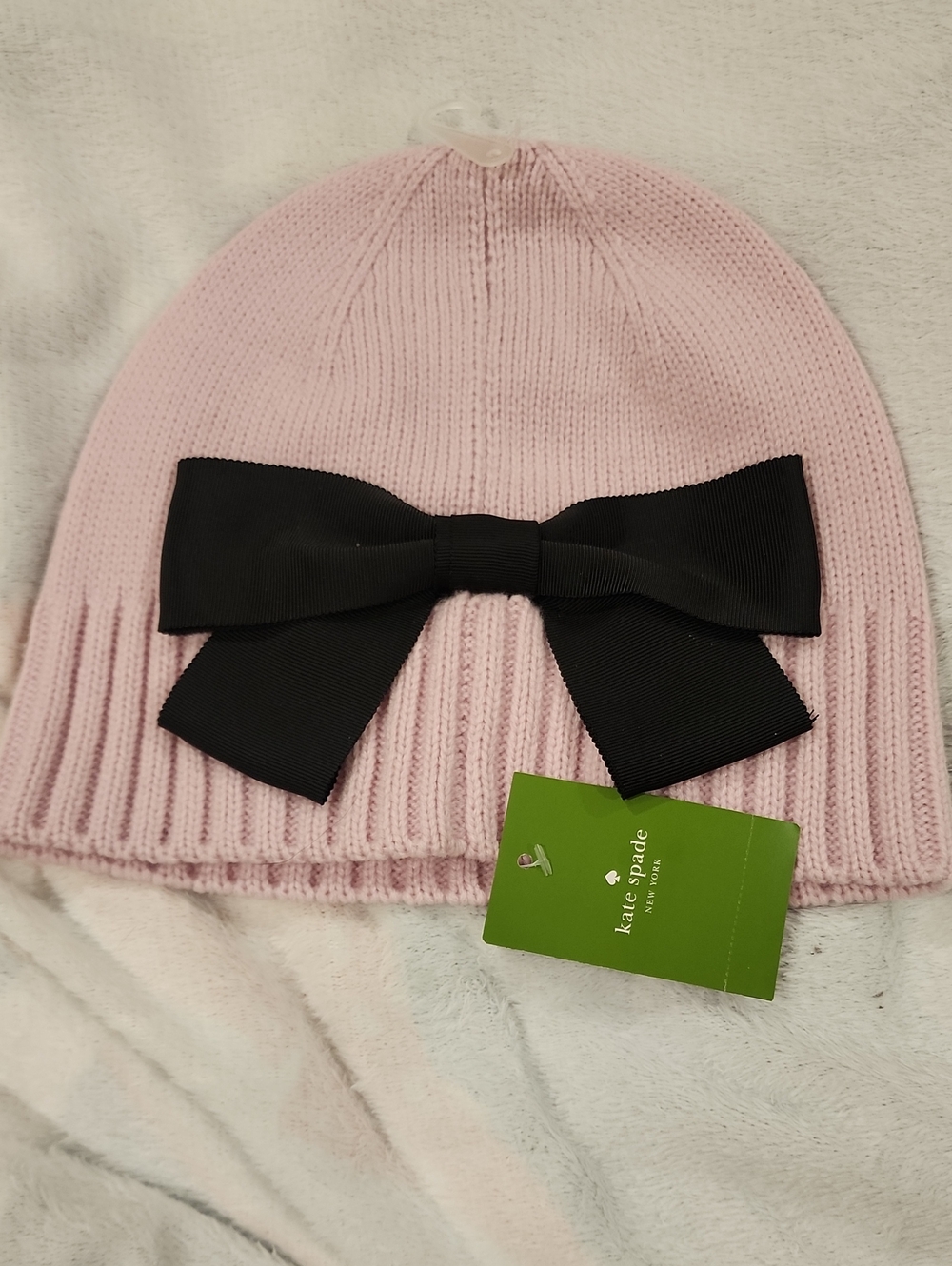 kate spade Pink Knit Beanie with Black Bow WOMENs OS